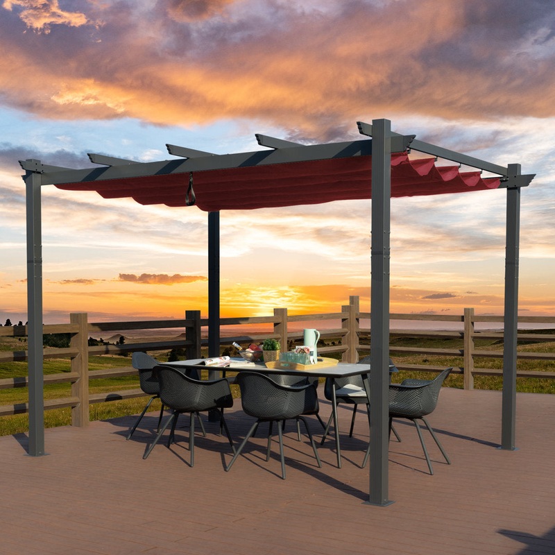 Atlantics Outdoor Retractable Pergola with Sun Shade Canopy 10′ x 13′ Kozyard Color: Burgundy