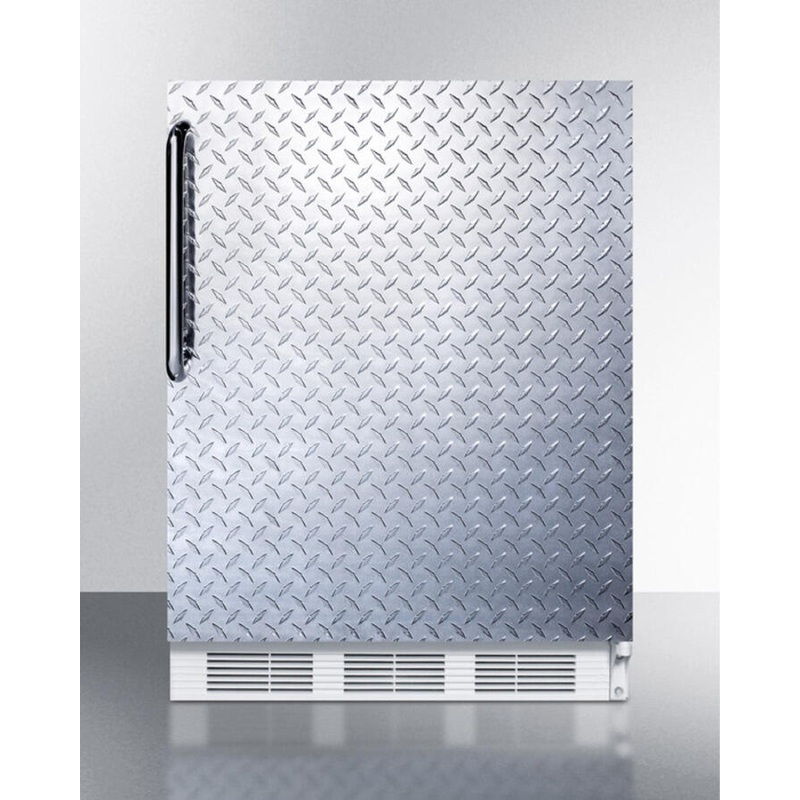 Summit CT661DPLADA Ada Compliant Freestanding Refrigerator-Freezer For Residential Use, Cycle Defrost With Deluxe Interior, Diamond Plate Door, Towel Bar Handle, And White Cabinet