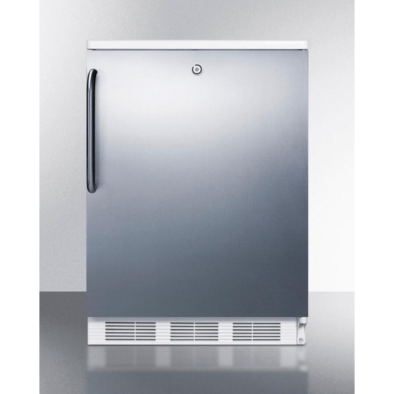 Summit CT66LSSTB Freestanding Refrigerator-Freezer For General Purpose Use, With Lock, Dual Evaporator Cooling, Cycle Defrost, Ss Door, Towel Bar Handle And White Cabinet