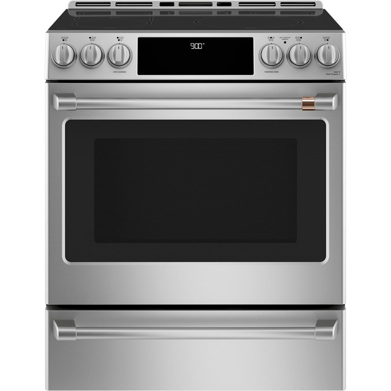 Cafe CHS900P2MS1 CAF(EBACK) 30″ Smart Slide-In, Front-Control, Induction and Convection Range with Warming Drawer