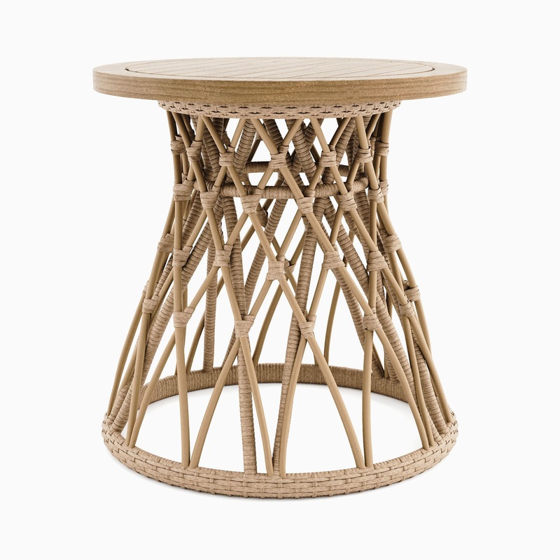 Teak and Wicker Outdoor Side Table