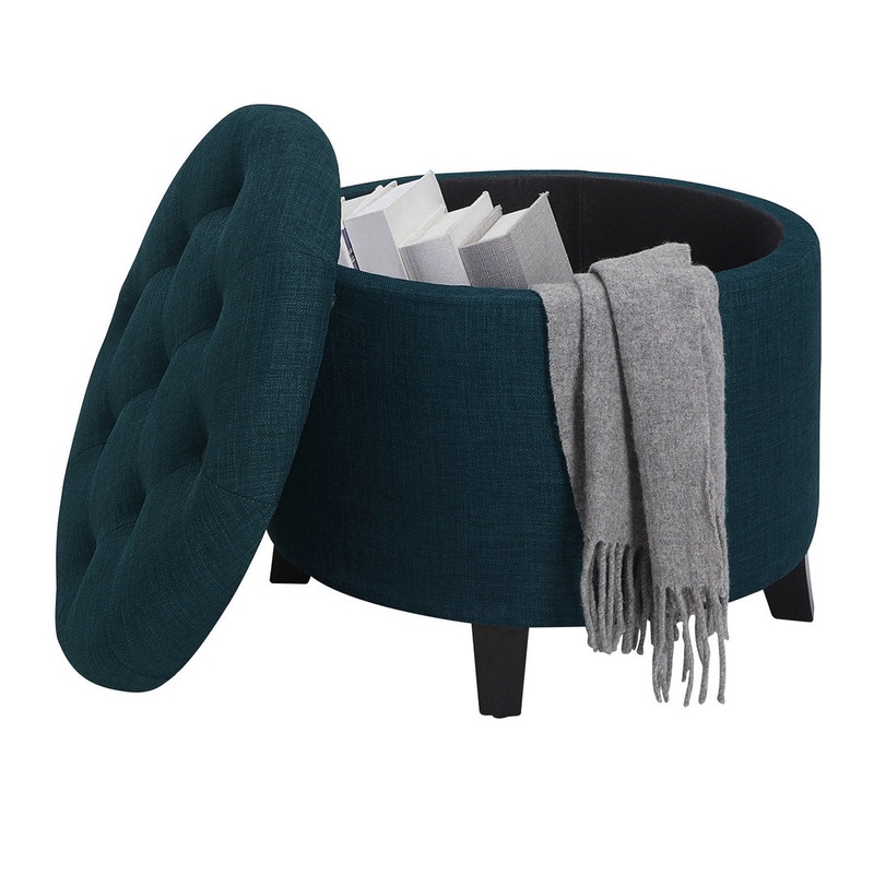 Avers 19.75″ Wide Tufted Round Storage Ottoman Andover Mills Fabric: Dark Blue Fabric