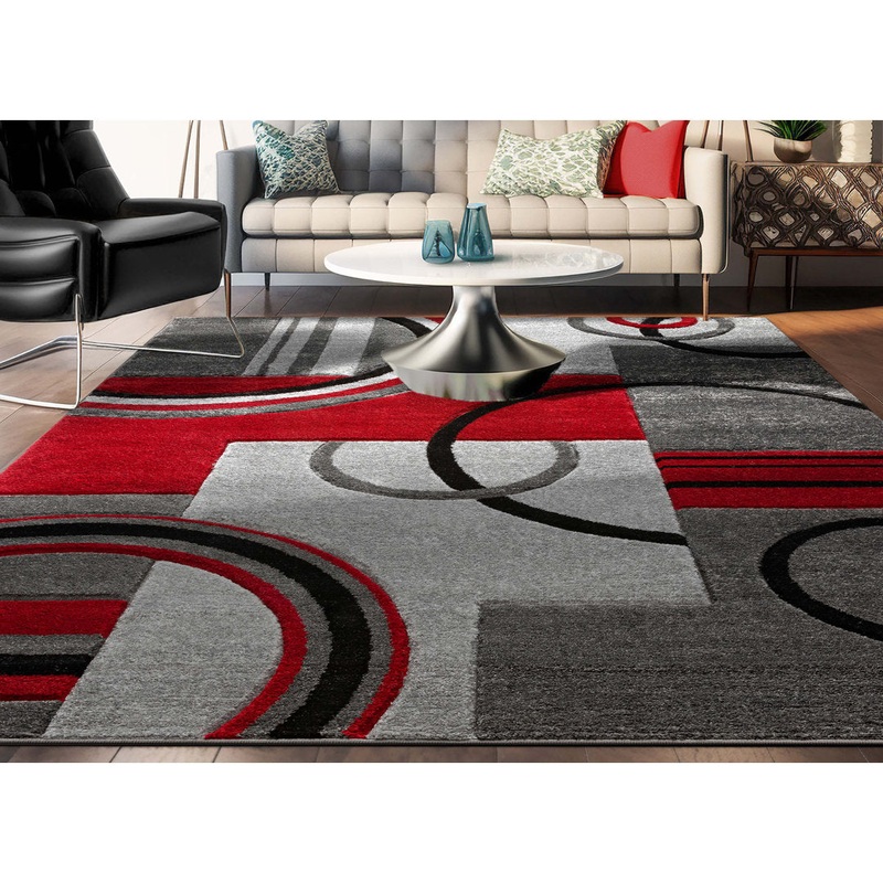 Shaliya Galaxy Waves Grey Red Modern Geometric Rug Ebern Designs Rug Size: Rectangle 3’11” x 5’3″