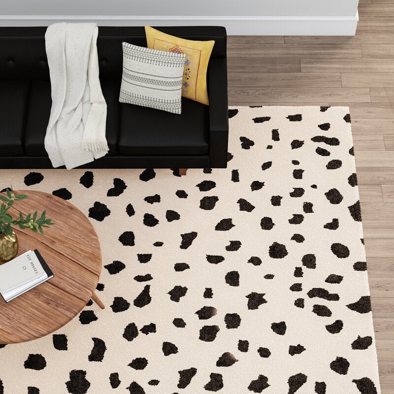 Animal Print Handmade Tufted Wool Beige Black Area Rug-8’x10′