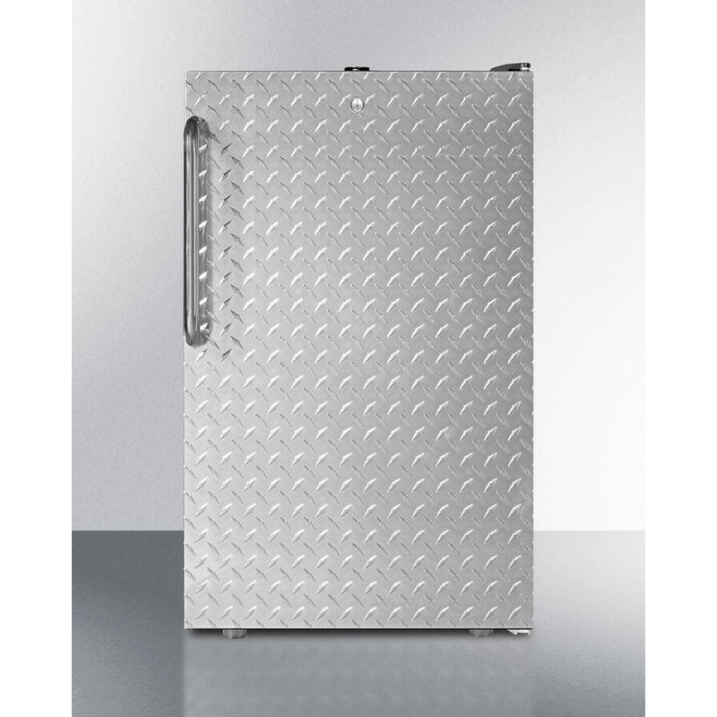 Summit FS408BLBI7DPLADA Commercially Listed Ada Compliant 20″ Wide Built-In Undercounter All-Freezer, -20 C Capable With A Lock, Diamond Plate Wrapped Door And Black Cabinet