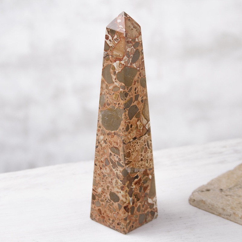 Anneelizabeth Leopard Jasper Gemstone Obelisk Sculpture Mercer41