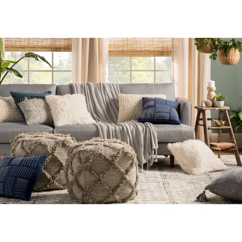 Square Cotton Pillow Cover & Insert Pillow Perfect Color: Navy/Off-White