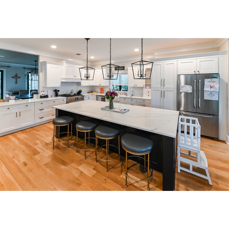 St. Martin Transitional White Kitchen with Island, White Quartz Countertops & JennAir Appliances
