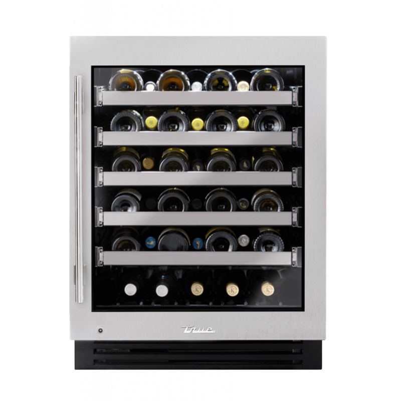 True Residential TUWADA24RGAS 24 Inch Single Zone Stainless Glass Door Right Hinge Ada Height Undercounter Wine Cabinet
