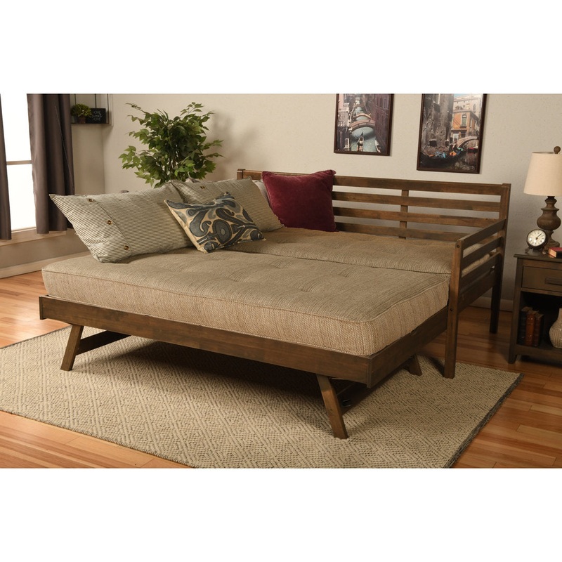 Alhamdi Boho Daybed and Pop-Up Bed with Mattresses Lark Manor Frame Color: Rustic Walnut, Mattress Color: Woodsmoke Brown