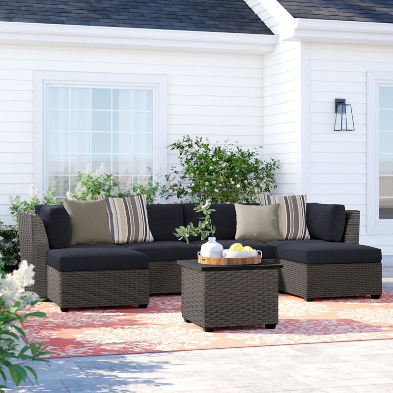 Amjad 7 Piece Outdoor Sectional Seating Group with Cushions Lark Manor Cushion Color: Canvas Navy Sunbrella Canvas