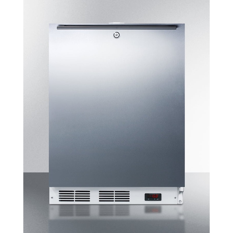 Summit ACF48WSSHH Built-In Undercounter Frost-Free All-Freezer For General Purpose Use, With Digital Thermostat, White Cabinet, Stainless Steel Door, Horizontal Handle, And Lock