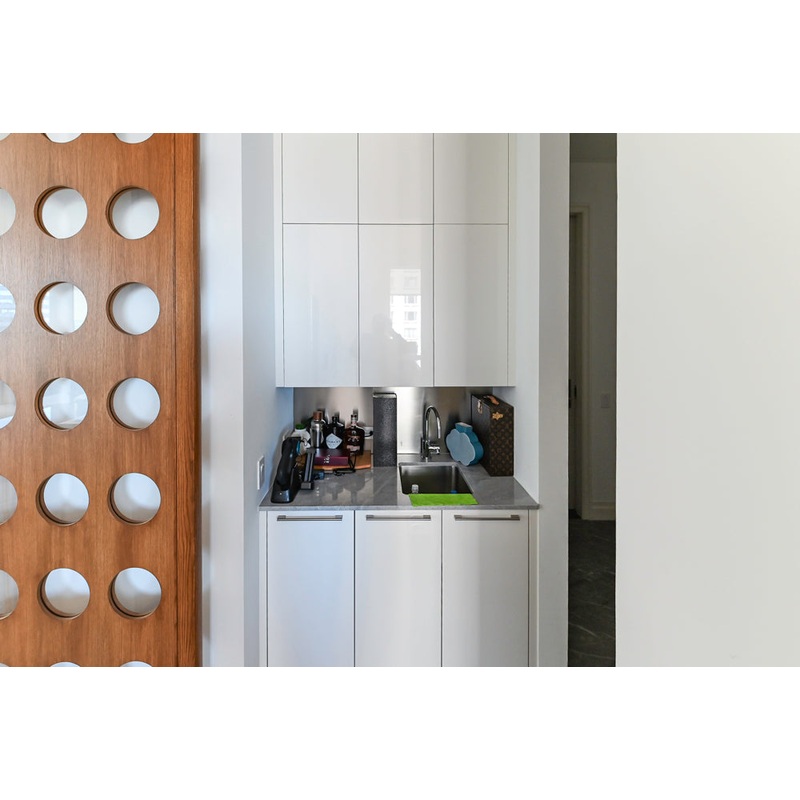 Aran Cucine Modern Glossy White Wet Bar with Marble Countertops