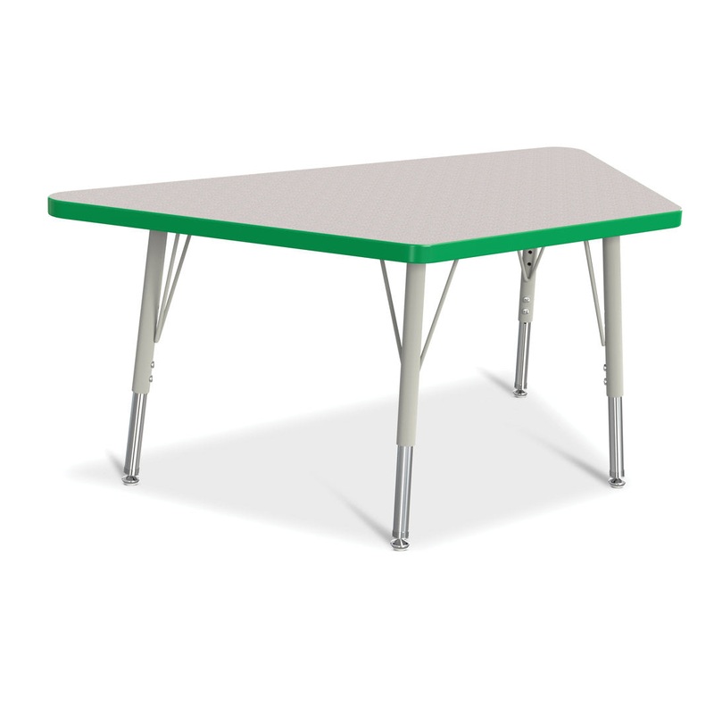 Berries Trapezoid Activity Tables Jonti-Craft Size: 28″ W x 48″ D (Elementary size: 15″ – 24″ H) Side Finish: Gray with Black Ridgeline Band