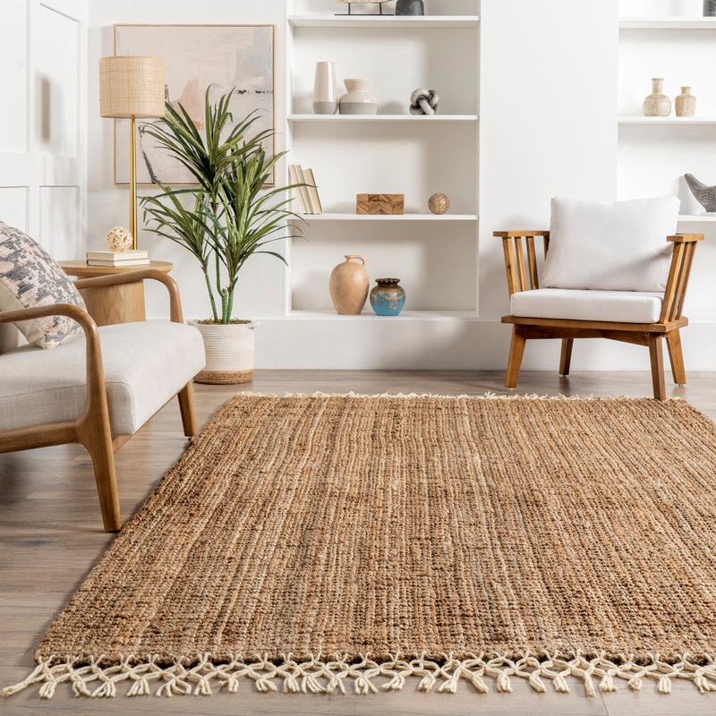 Werts Handmade Tufted Farmhouse Jute Tasseled Brown Rug Bay Isle Home Rug Size: Rectangle 9′ x 12′