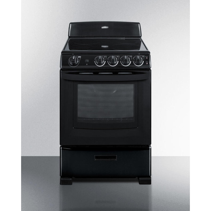 Summit REX2431B 24″ Wide Smooth-Top Electric Range In Black, With Lower Storage Drawer And Oven Window; Available Winter 2018 To Replace Model Rex243B