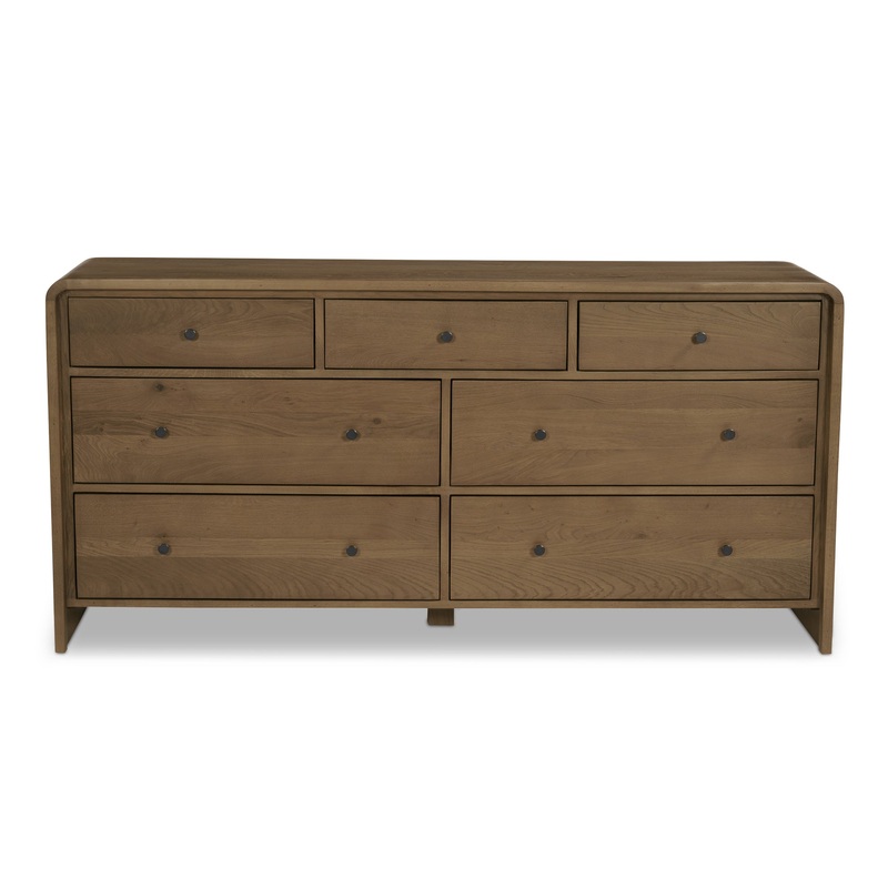 Waterfall Edge Timeless Oak Dresser with 7 Spacious Drawers