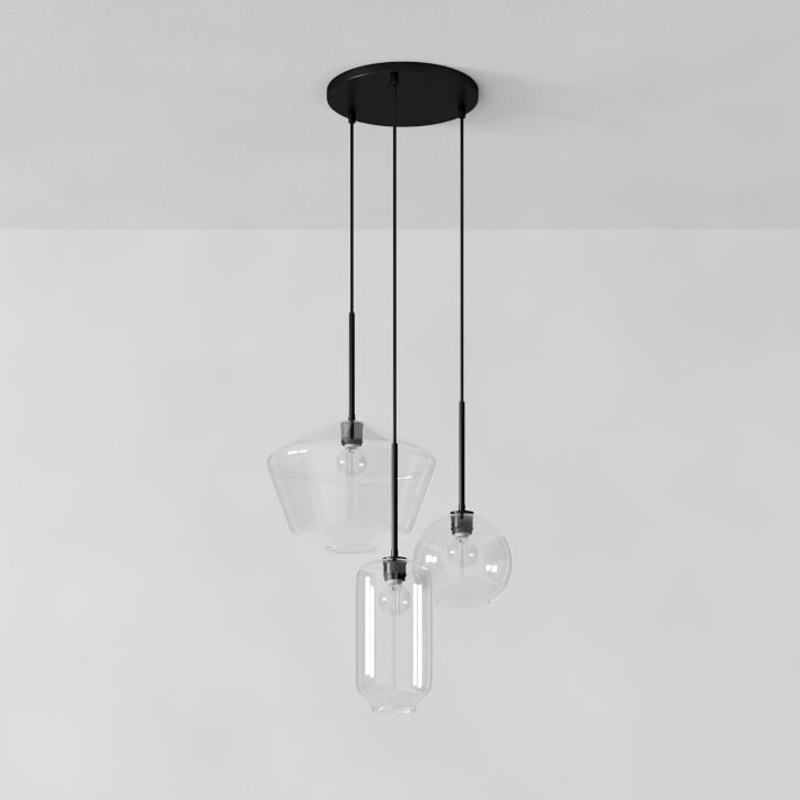 Sculptural 3 Light Chandelier Dark Bronze Clear Glass Mixed