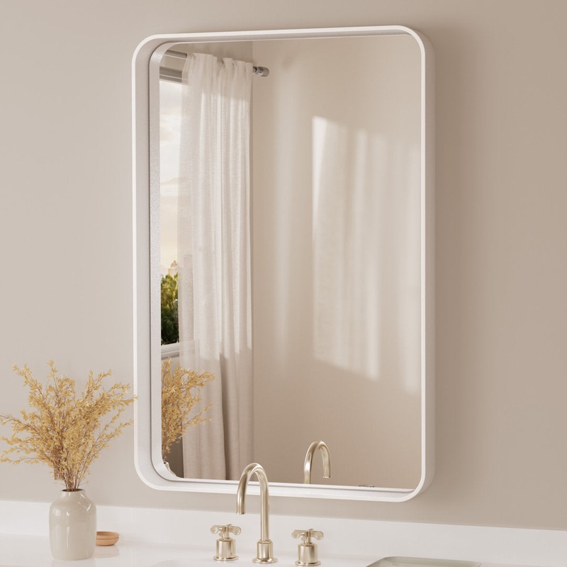 Tyro Bathroom Decorative Home Dcor Corner Hangs Bathroom Mirror Latitude Run Size: 30″ x 24″ Finish: White, Shape: Rectangle