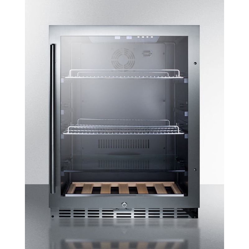 Summit SCR2466 Built-In Undercounter Beverage Refrigerator With Seamless Trimmed Glass Door, Digital Controls, Lock, And Black Cabinet