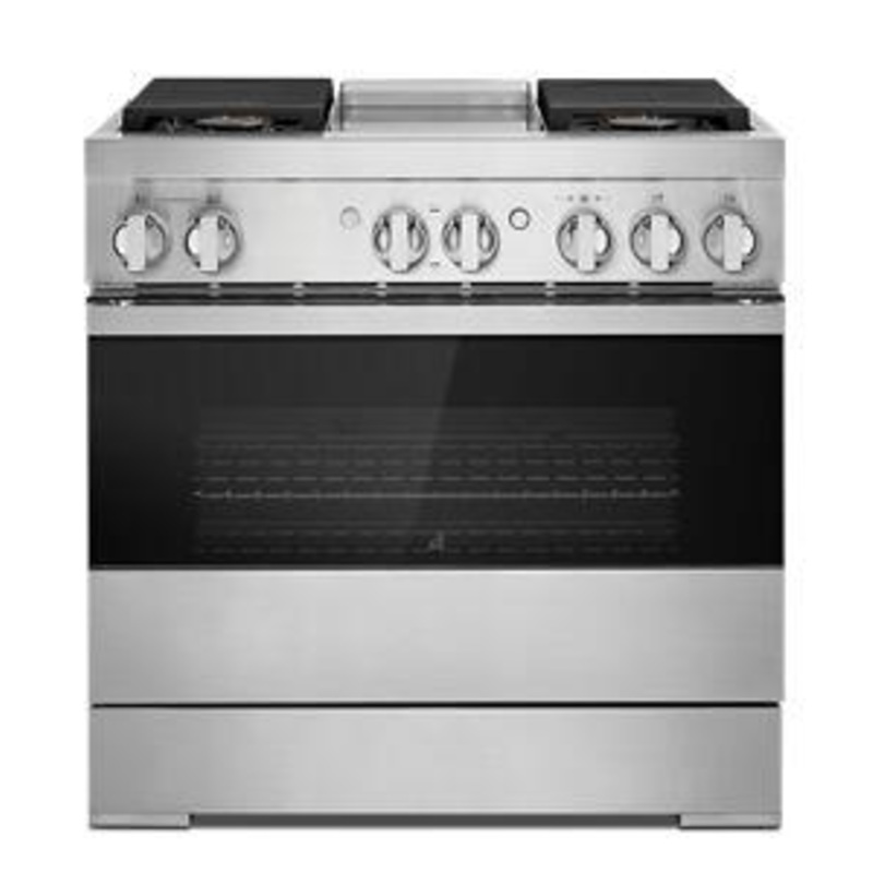 Jennair JDSP536HM Noir 36″ Dual-Fuel Professional-Style Range With Chrome-Infused Griddle And Steam Assist