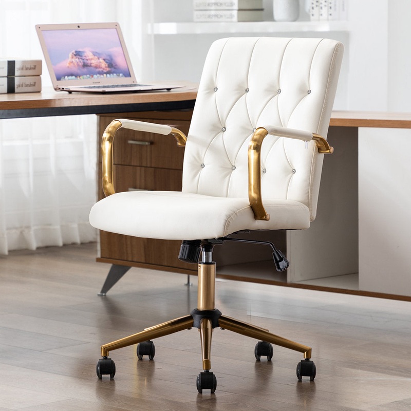 Von Executive Chair 23″ Wide Leather Diamond-Tufted Swivel Adjustable Height Glam Style Etta Avenue