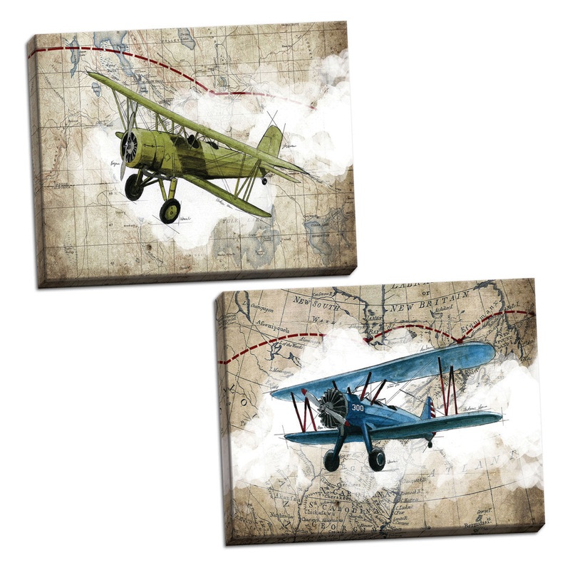 ‘Biplane 1 and 2’ 2 Piece Graphic Art Print Set Ebern Designs Size: 12″ H x 18″ W x 1.5″ D Format: Wrapped Canvas