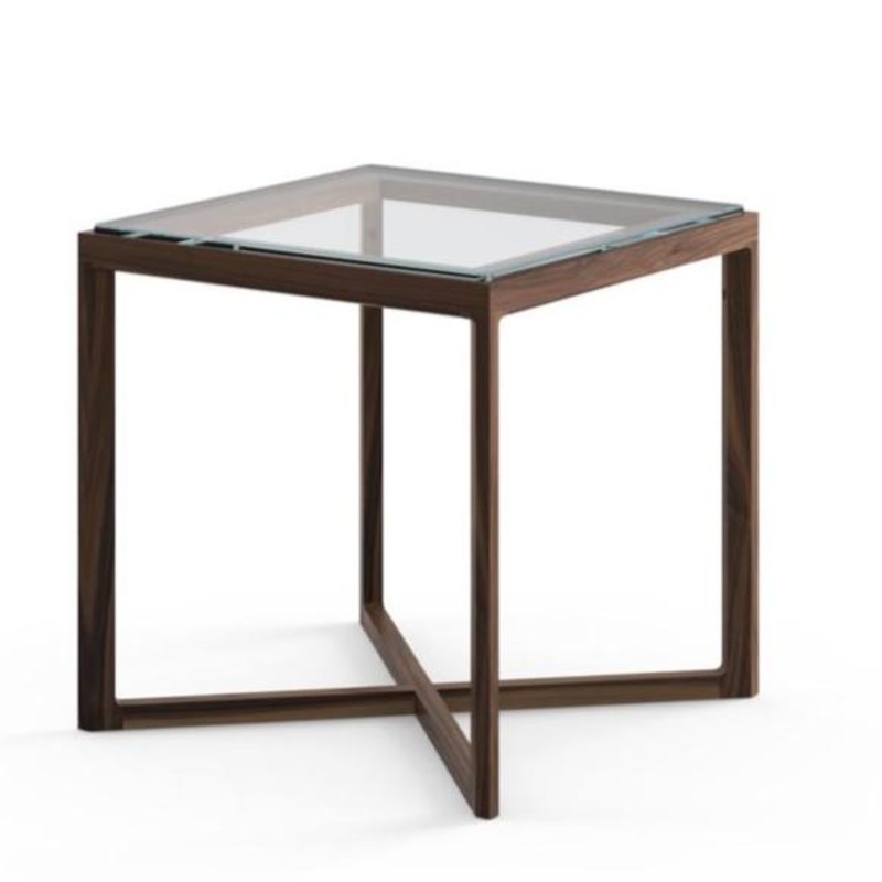 Krusin Square Side Table With Walnut Base – 18″ H