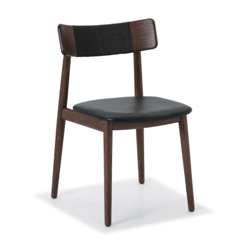 Scandinavian-Inspired Solid Oak Leather Chair – Rich Mud Brown