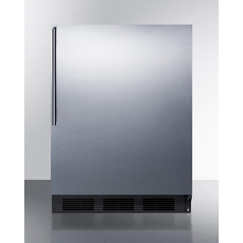 Summit FF6BKBI7SSHVADA Ada Compliant Commercial All-Refrigerator For Built-In General Purpose Use, Auto Defrost W/Stainless Steel Wrapped Door, Thin Handle, And Black Cabinet