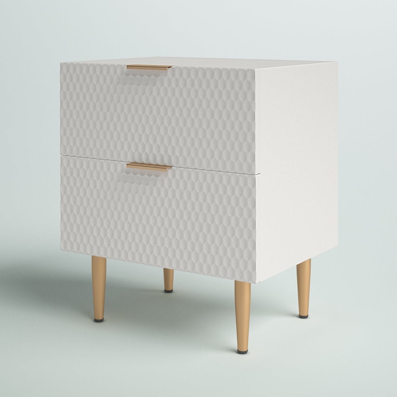 Adore Decor Jolie Modern Living Room Side Table, 2 Drawer Storage with Gold Metal Accents, White Adore Decor