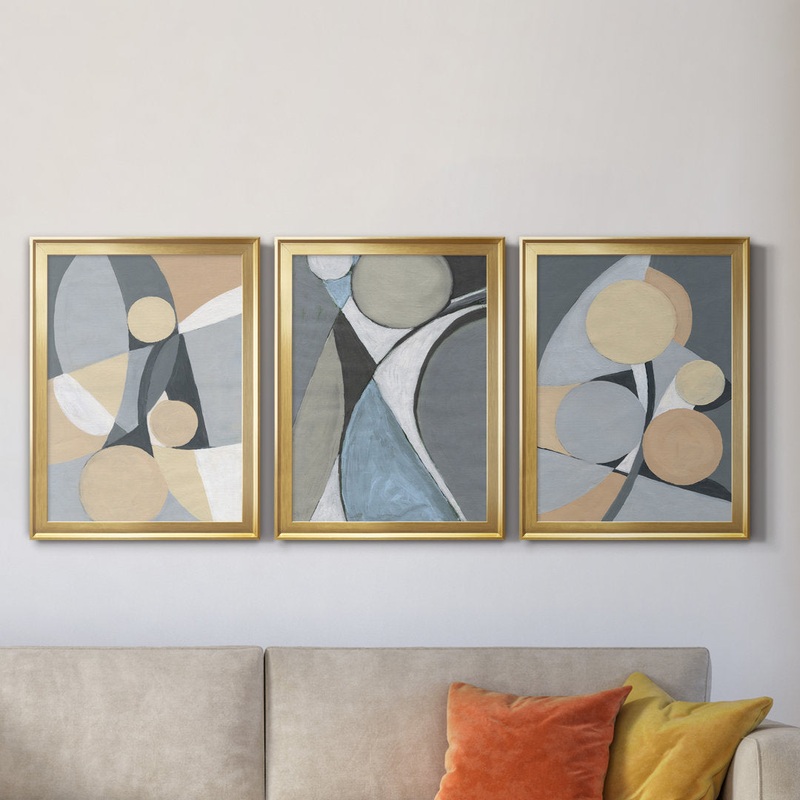 A Soft Jeweled Geometric II – 3 Piece Painting Print Set (Set of 3) Wade Logan Size: 26.5″ H x 109.5″ W x 1.5″ D Format: Gold Framed Canvas