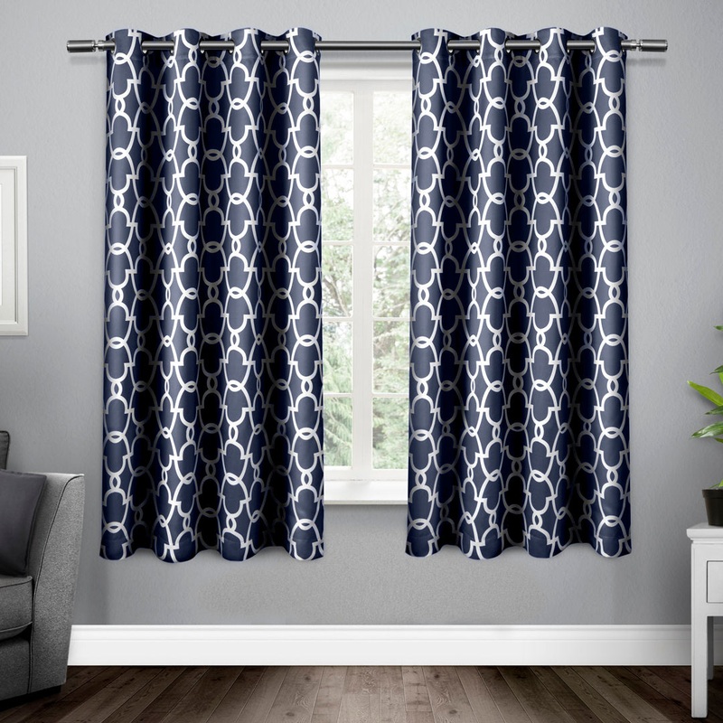 Andish Geometric Room Darkening Thermal Grommet Curtain Panels (Set of 2) Andover Mills Curtain Color: Peacoat Blue Size per Panel: 52″ W x 63″ L