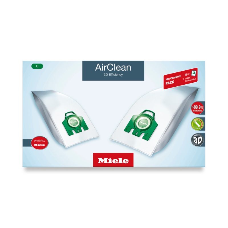 Miele UHA30PERFORMANCEAIRCLEAN3D Performance Pack Airclean 3D Efficiency U – 16 Dustbags And 1 Hepa Airclean Filter At A Discount Price
