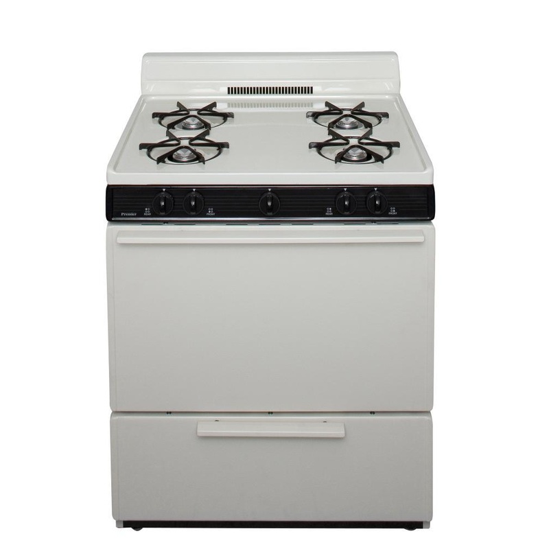 Premier BFK100TP 30 in. Freestanding Battery-Generated Spark Ignition Gas Range in Biscuit