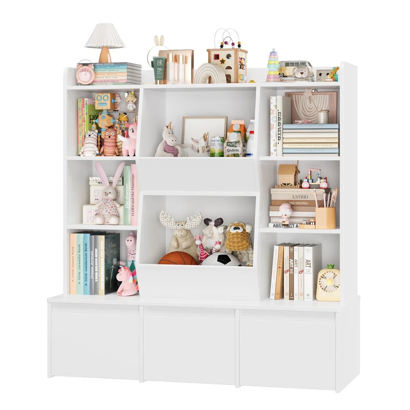 Storage Organizer with 3 Removable Drawers, White Cube Bookcase