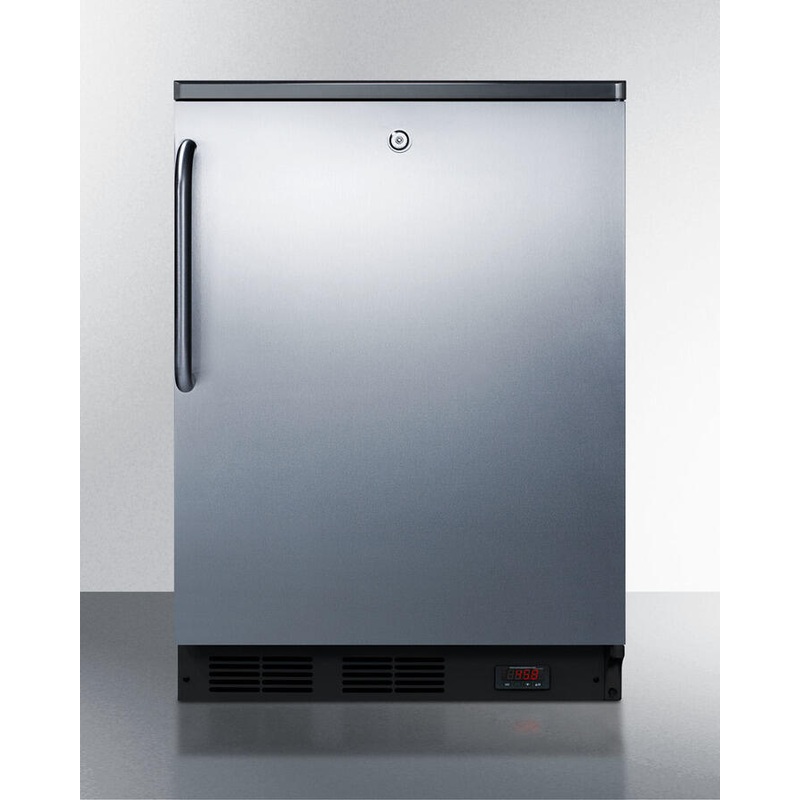 Summit FF7LBLBIPUBSSTB Commercially Approved Built-In Undercounter Craft Beer Pub Cellar With Digital Thermostat, Stainless Steel Door, Towel Bar Handle, And Black Cabinet