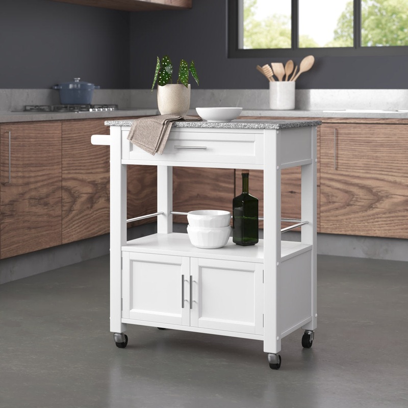 Ager Granite Top Kitchen Cart With Storage Space Latitude Run Base Finish: White