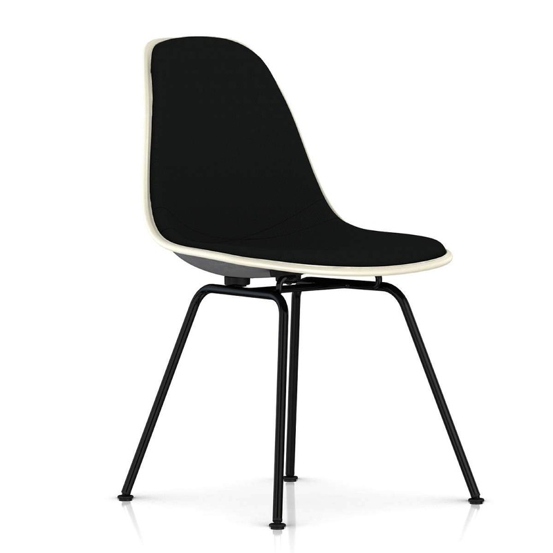 Eames Molded Fiberglass Upholstered Side Chair with 4-Leg Base