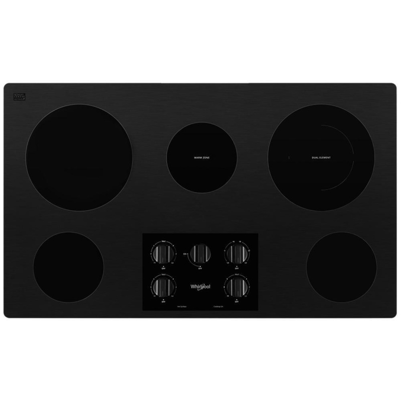 Whirlpool WCE55US6HB 36-inch Electric Ceramic Glass Cooktop with Dual Radiant Element