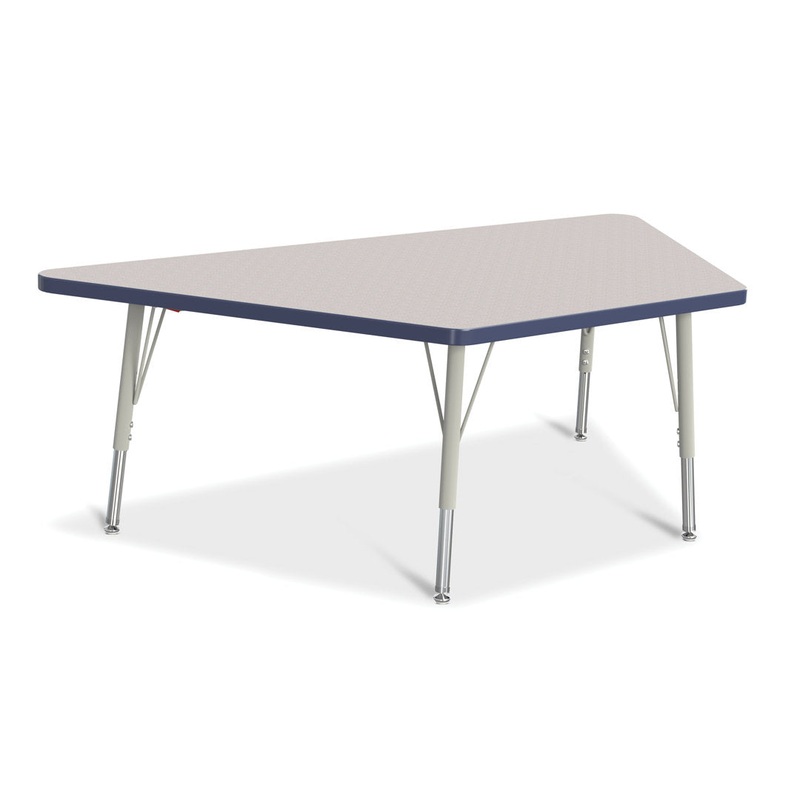 Berries Trapezoid Activity Tables Jonti-Craft Size: 30″ W x 60″ D (Elementary size: 15″ – 24″ H) Side Finish: Gray / Navy