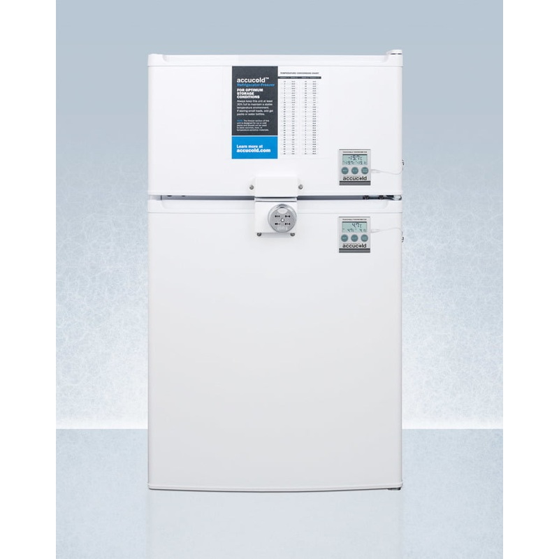 Summit CP351WLLF2PLUS2 Compact Two-Door Cycle Defrost Refrigerator-Freezer With Combination Lock And Nist Calibrated Thermometers