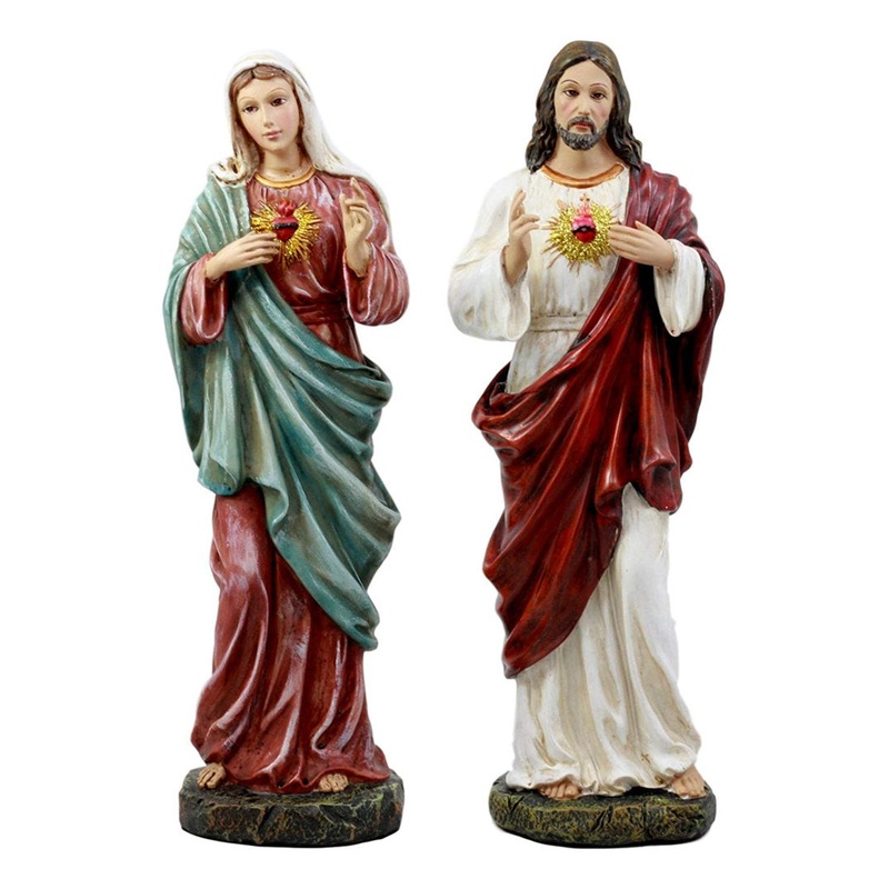 2 Piece Tejeda Catholic Church Sacred Heart of Mary and Jesus Christ Figurine Set Astoria Grand