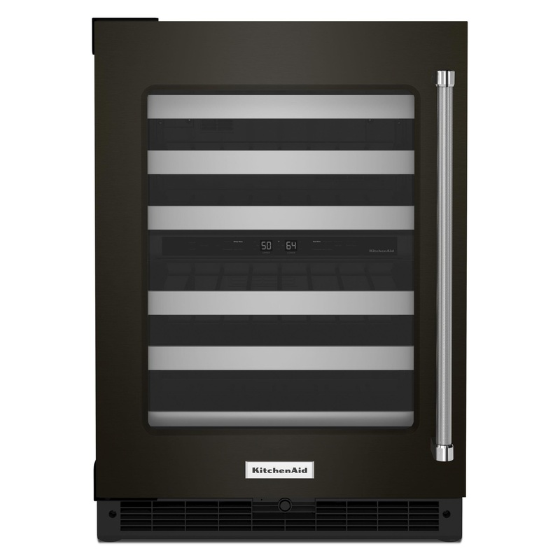 Kitchenaid KUWL314KBS 24″ Undercounter Wine Cellar With Glass Door And Metal-Front Racks – Black Shell