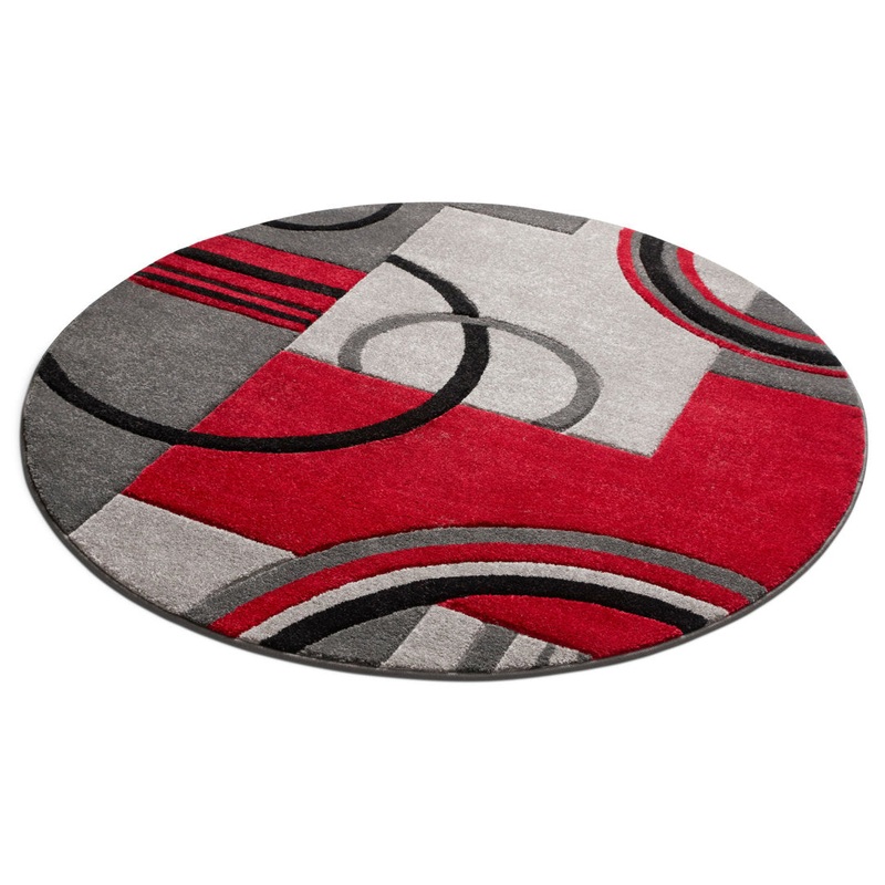 Shaliya Galaxy Waves Grey Red Modern Geometric Rug Ebern Designs Rug Size: Round 5’3″