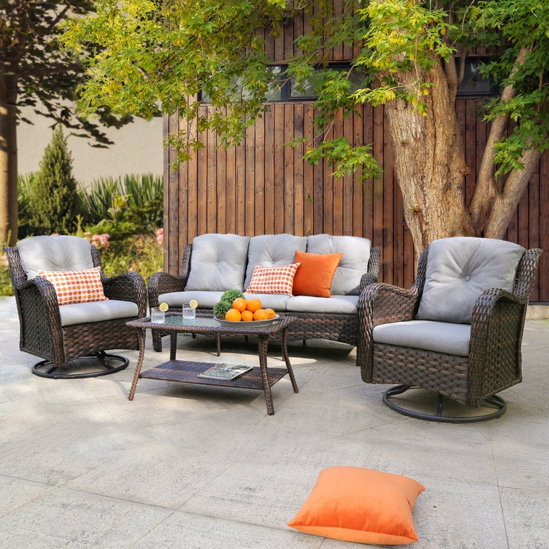 Alejah 4 Piece Rattan Sofa Seating Group with Cushions Lark Manor Ottoman Included: No
