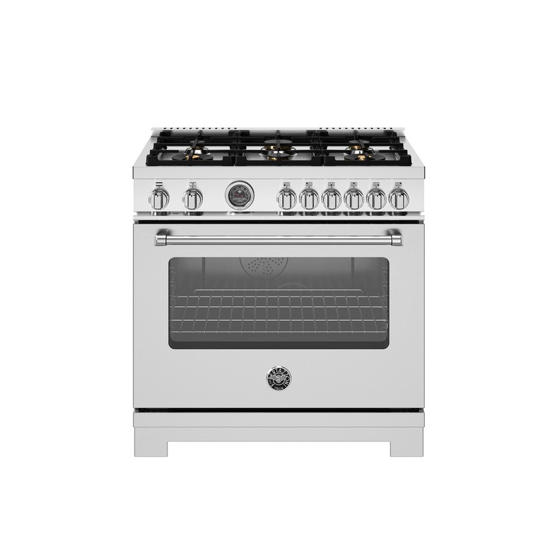 Bertazzoni MAS366BCFEPXT 36 Inch Dual Fuel Range, 6 Brass Burners And Cast Iron Griddle, Electric Self-Clean Oven Stainless Steel
