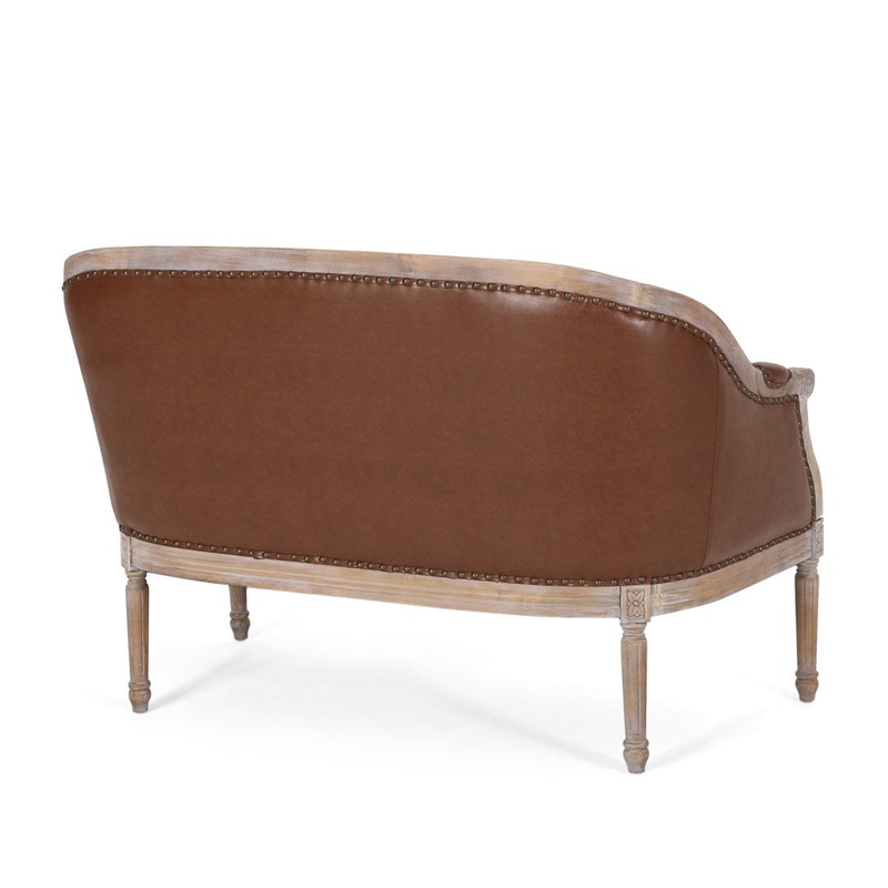Atenea 49.5” Upholstered & Birch Wood Loveseat August Grove Upholstery Color: Cognac Faux Leather