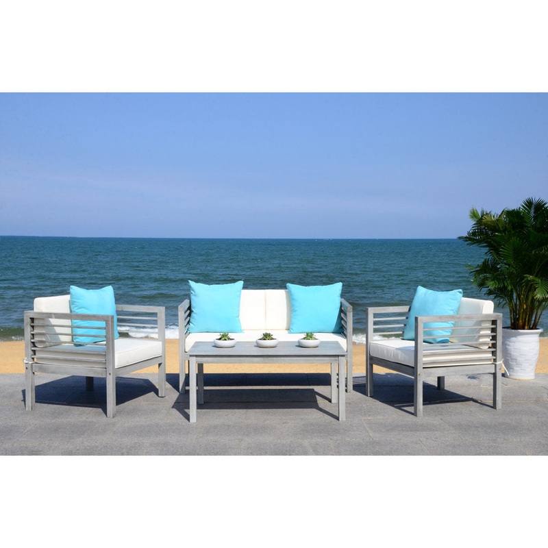 Arlethe 4 Piece Sofa Seating Group with Cushions Wade Logan Frame Color/Cushion Color: Gray Frame/White Cushion