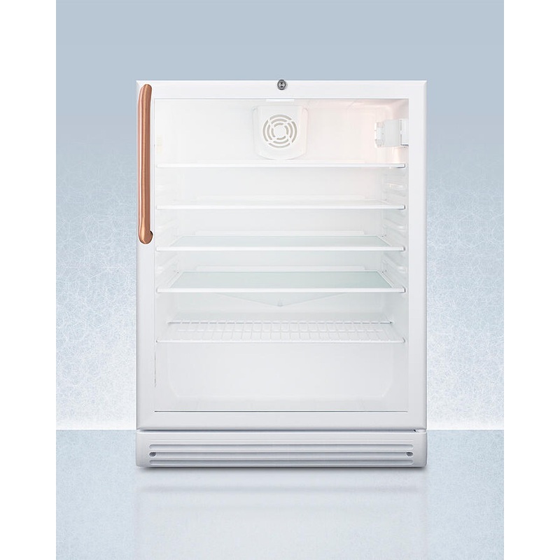 Summit SCR600GLBITBCADA Commercially Listed Ada Compliant Built-In Undercounter Beverage Center With Pure Copper Handle, White Cabinet, Glass Door, And Lock